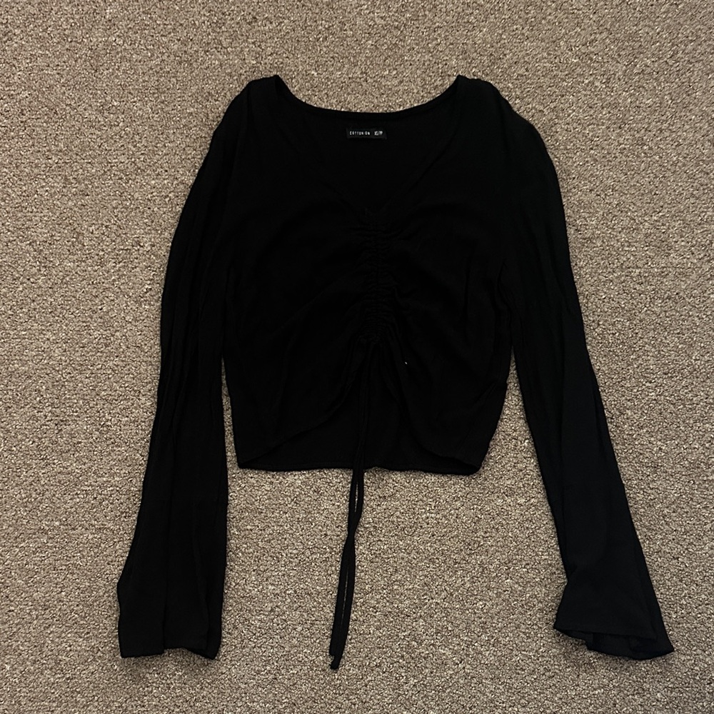 Cotton On Black Ruched Long Sleeve Crop Top